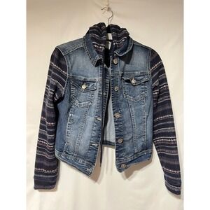Wallflower Denim Jacket Small Blue Jean Hooded Knit Sleeve The Dreamer Fit‎